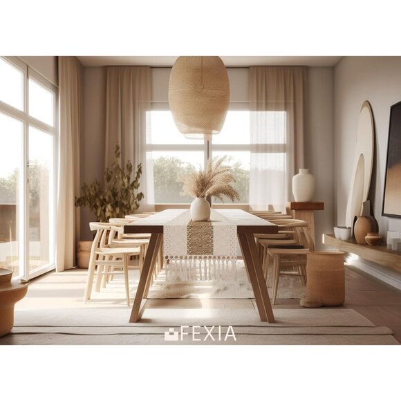 72' Long Pottery Barn Furniture Farmhouse Rustic Macrame Burlap Table Decoration - Picture 7 of 7